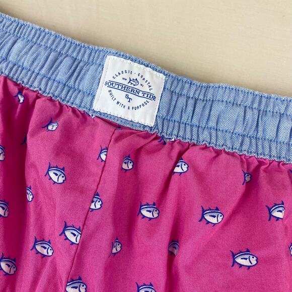 Southern Tide Preppy Drawstring Sleep Lounge Shorts Fish Pink Blue Size Medium - Picture 8 of 8